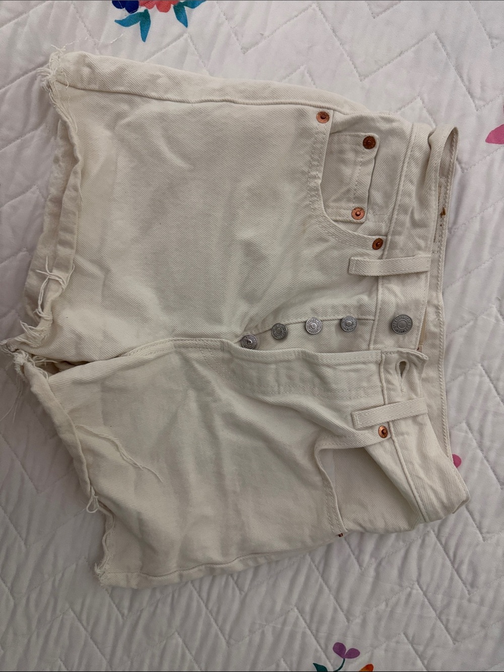 Levi's Cream High-Rise Button-Fly Denim Shorts